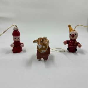 Vintage Christmas Ornaments Wooden Hand painted Folk art Lot of 3